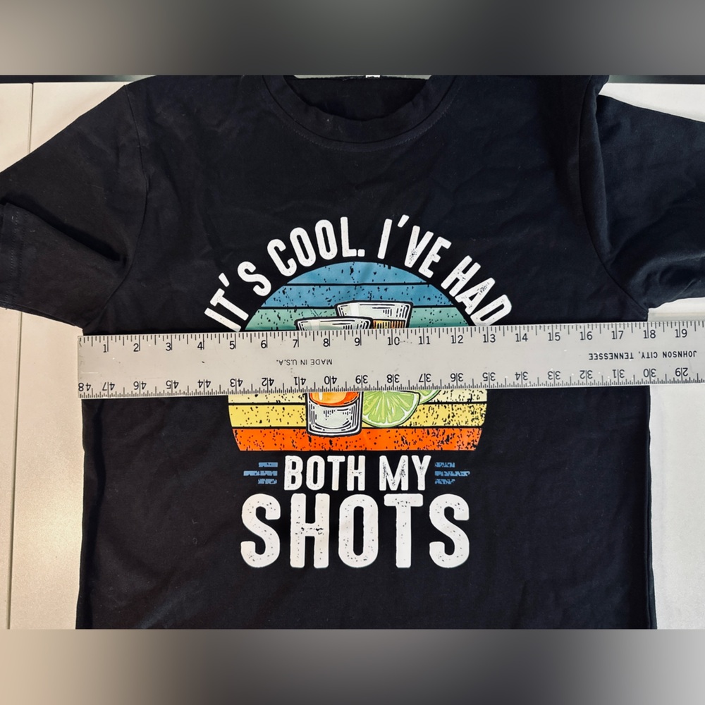 Graphic Tee - ITS COOL I’ve Had Both My Shots Tee Sz small BLACK NWT - Picture 8 of 11
